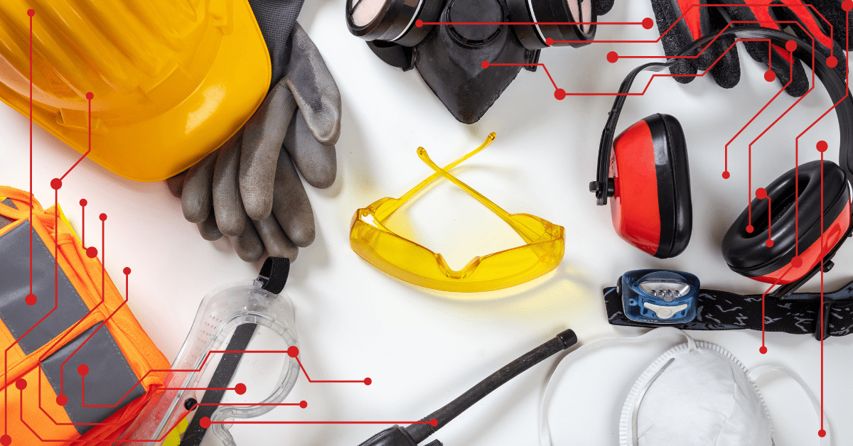 Smart PPE Items of ppe including gloves, glasses, ear defenders, masks